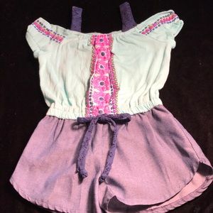 Off the shoulder green tank attached shorts